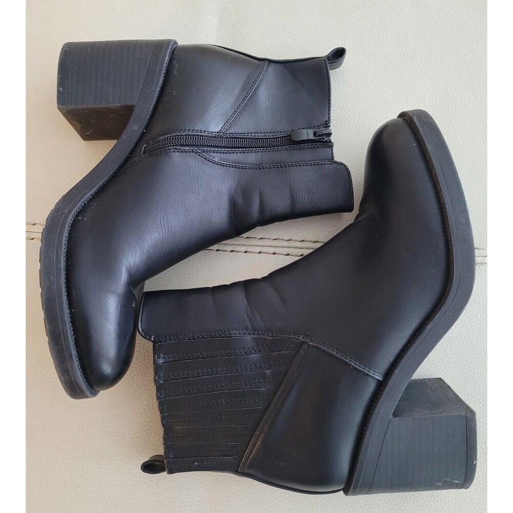 Super Made Side Zip Boots Womens Size 38 Black 3" Block Heel